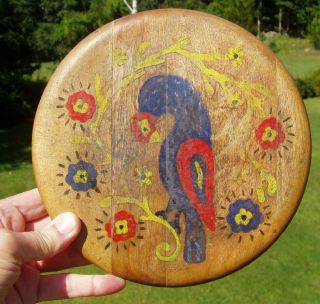 Antique? Vintage? Painted Peacock Wooden 7 Inch Kitchen Trivet Tray Dutch? photo