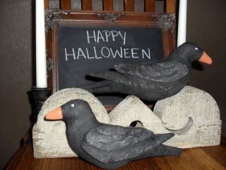 Primitive Handcrafted Folk Art Crow Raven Bird Halloween Doll Decor Bowl Fillers photo
