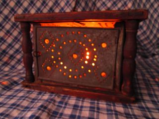 19thc Country Pierced Tin Sleigh Foot Warmer Diamonds & Circles Use As Lantern photo