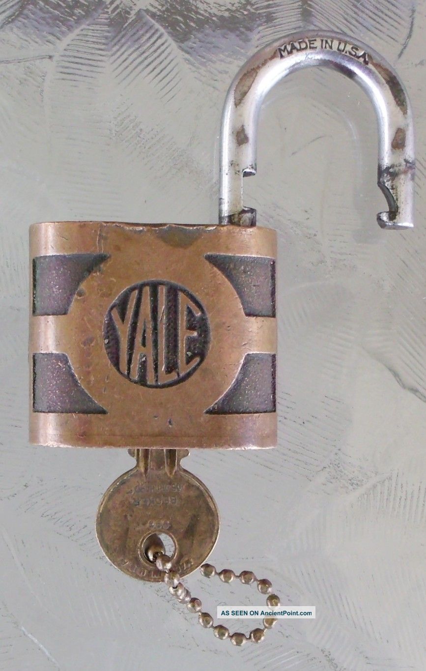 Antique Brass Yale & Towne Padlock & Key Antique Brass Yale Pad Lock & Key Locks & Keys photo