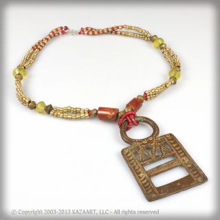 Necklace Antique Venetian Beads Old Bronze Pendant African photo