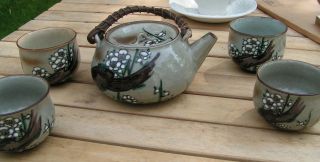 Old Japanese Kutani Tea Pot Cups Set Stoneware Floral Signed/marked Hand Thrown photo
