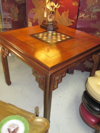 Vintage Chinnese Export Carved Wood And Semi Precious Stone Insert Center Table photo