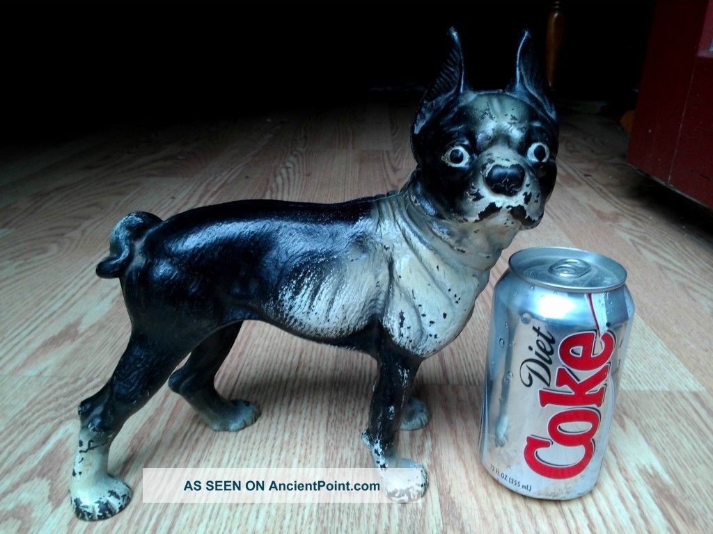 Antique Cast Iron Boston Terrier Dog Door Stop Hubley Metalware photo