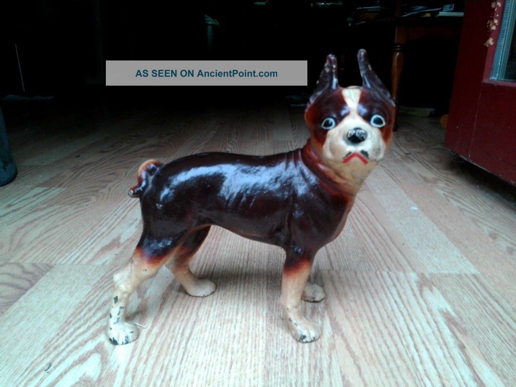 Antique Hubley Boston Terrier - Rare Brown - Large Cast Iron Dog Doorstop Metalware photo