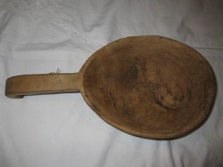 Early Primitive Wooden Spoon / Scoop W/ Hook On Handle: 12.  5”long,  7.  5”x6.  5”x3 photo
