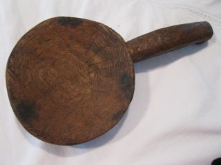 Early Primitive Wooden Spoon / Scoop W/ Rounded Handle: 9”long,  5.  5”x5”x1 photo
