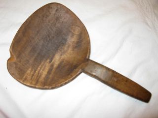 Early Primitive Wooden Spoon / Scoop W/ Hook On End: 9”long,  5.  5”x5.  5”x1.  5” photo