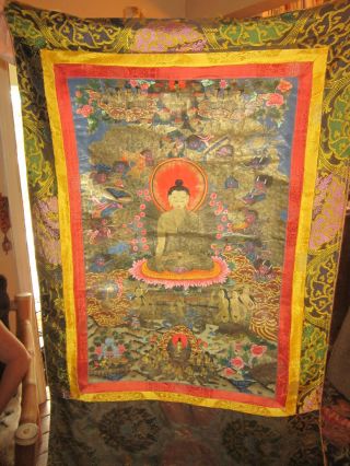 Antique Tibetian Thanghka Tanka Scroll Over 60 Yrs Old photo