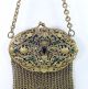 Antique Victorian Filigree Jeweled Frame Rhinestone Stone Mesh Coin Purse Bag Metalware photo 1
