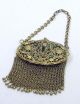 Antique Victorian Filigree Jeweled Frame Rhinestone Stone Mesh Coin Purse Bag Metalware photo 2