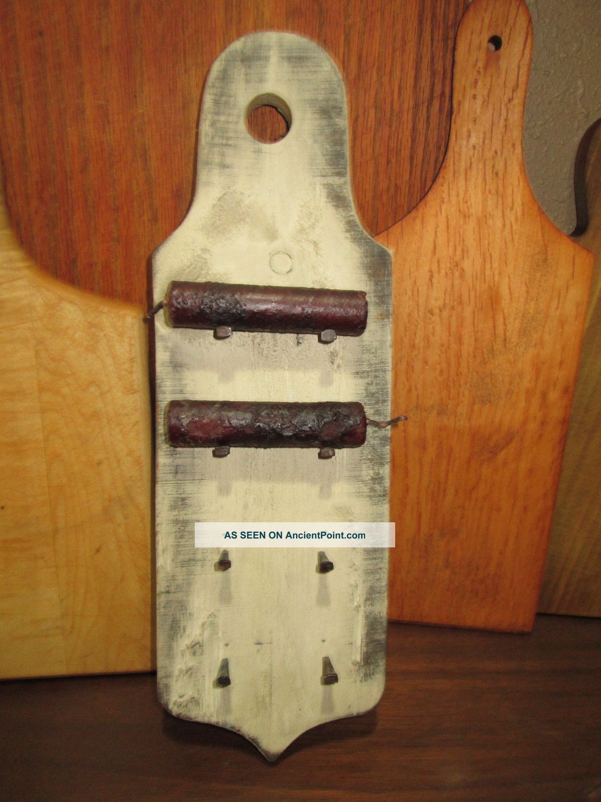 Primitive Farmhouse Pantry Wooden Flat Head Nails Candle Keep 4 Slots Primitives photo
