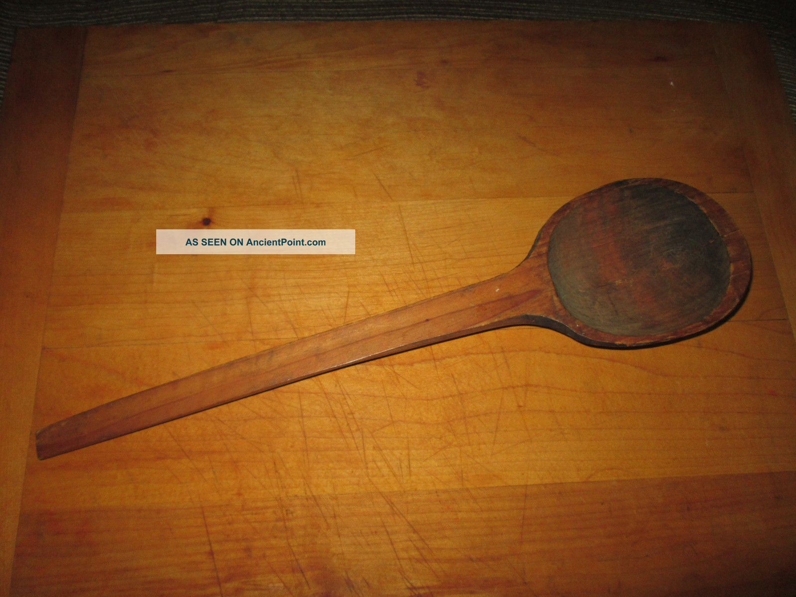 Antique Primitive Country Farmhouse Wood Hearth Stirring Spoon 16.  5 