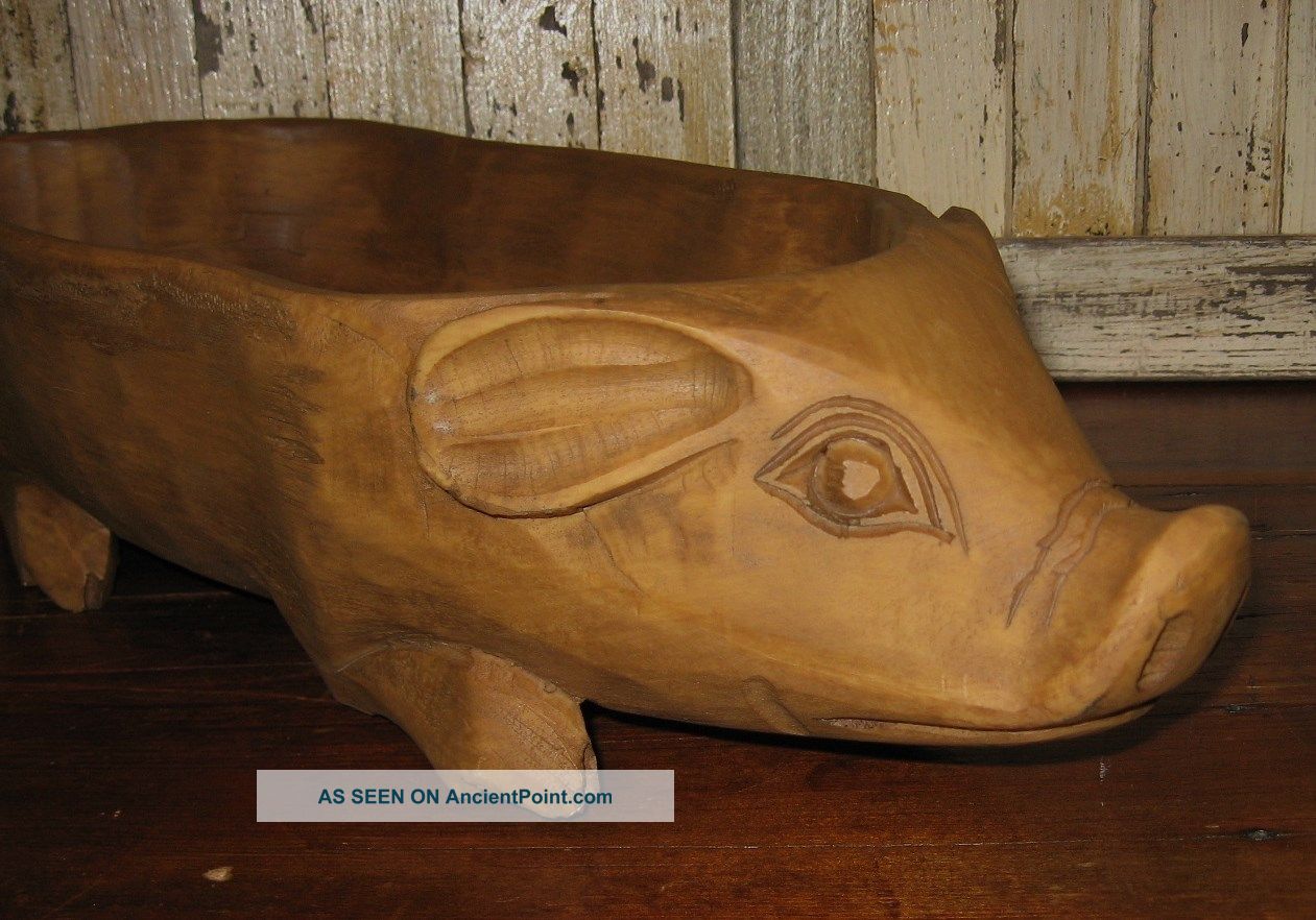 Pig Bowl Trencher Table Centerpiece - Fruit/candle Primitive Wood Style Decor Primitives photo