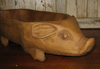 Pig Bowl Trencher Table Centerpiece - Fruit/candle Primitive Wood Style Decor photo