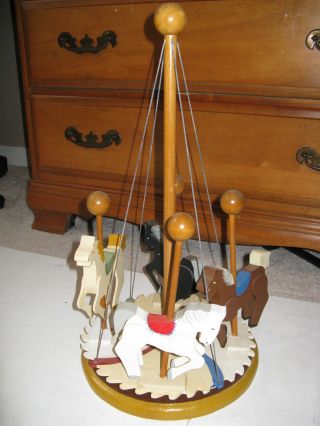 Carousel 4 Horse Wind - Up Paint Wood Handmade Primitive Folk Art Tabletop Unique photo