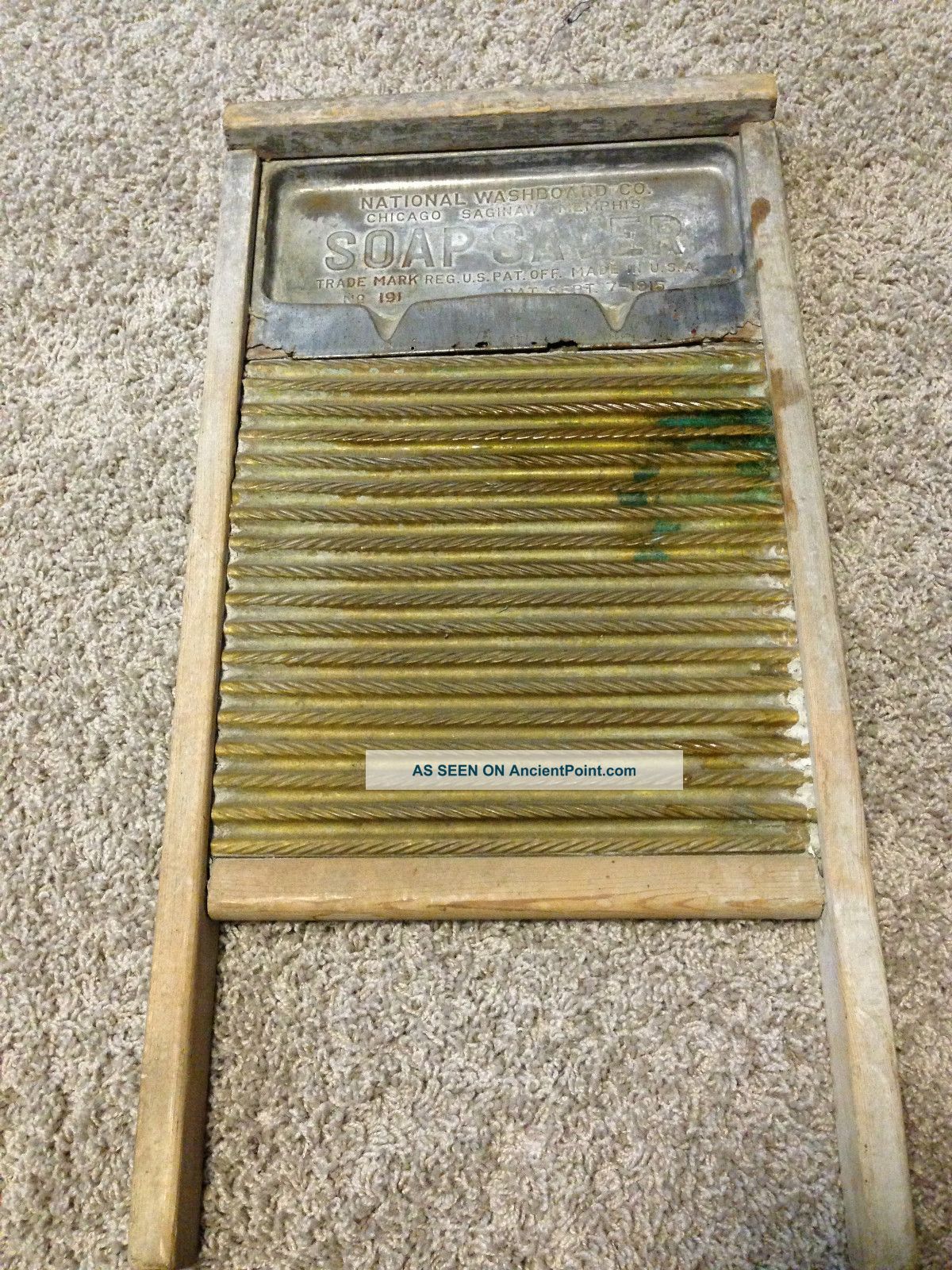 Antique National Washboard Co Soap Saver No 191 Chicago Saginaw Memphis Brass + Primitives photo