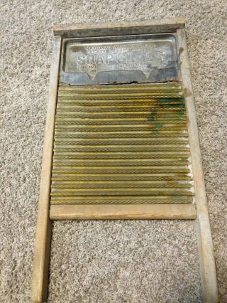 Antique National Washboard Co Soap Saver No 191 Chicago Saginaw Memphis Brass + photo