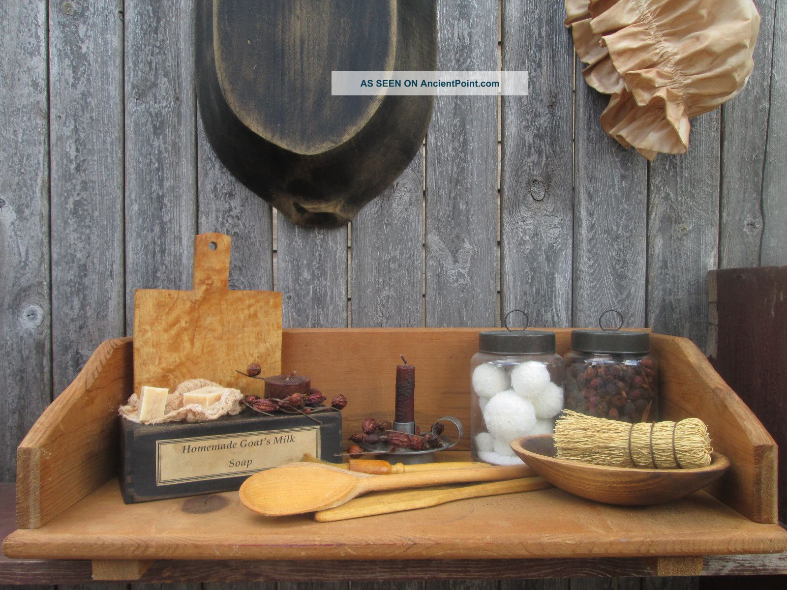 Primitive Wood Bread Board 3 Sided Dough Board Shelf Box Keep Dry Surface Primitives photo