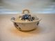 3 Pc.  Antique Cobalt Flow Blue Floral Covered Butter Cheese Dish Primitives photo 3