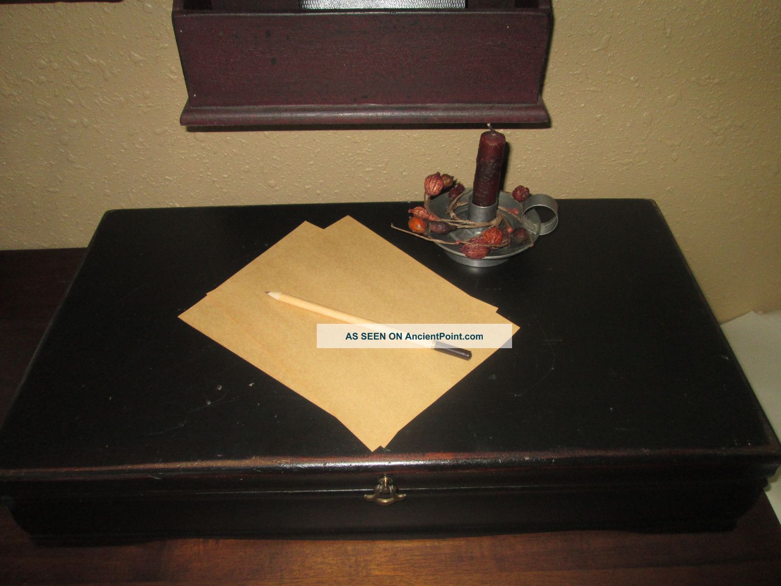 X - Large Primitive Colonial Lamp Black Hue Keepsake Wood Document Box Keeping Primitives photo