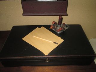 X - Large Primitive Colonial Lamp Black Hue Keepsake Wood Document Box Keeping photo