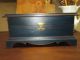 Primitive Colonial Blue Keepsake Wood Document Box Chest Brass Closure Primitives photo 1