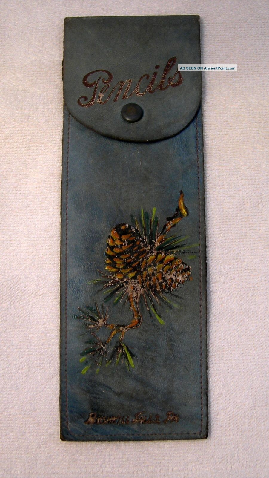 Antique Victorian Hand Painted Leather Pencil Case Souvenier Of Pa Primitives photo
