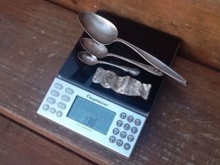 138 Grams Sterling Silver 9.  25 Three Spoons Plus A Piece Of Scrap photo