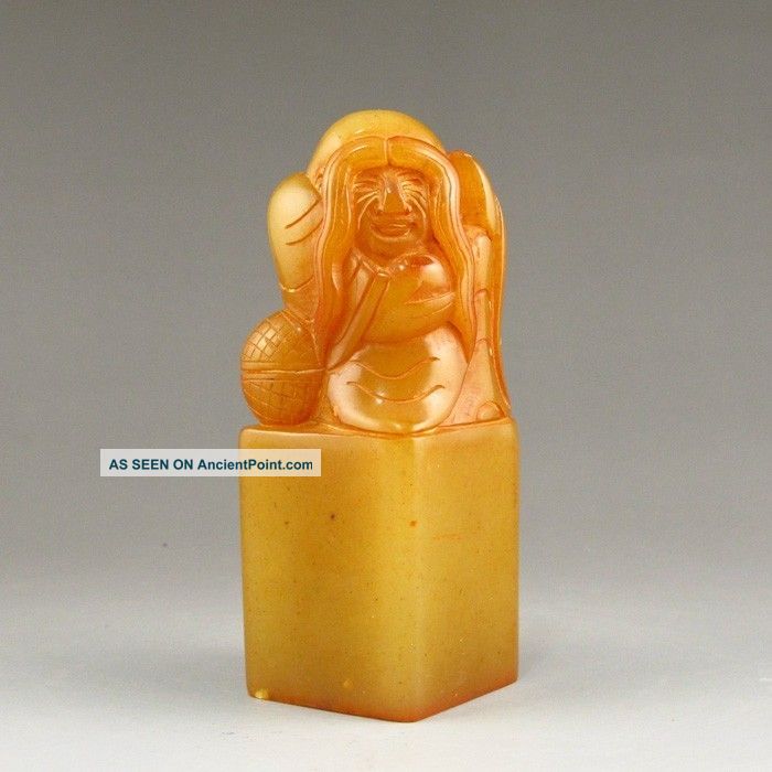 Chinese Shoushan Stone Seal W Long - Brow Buddha Seals photo