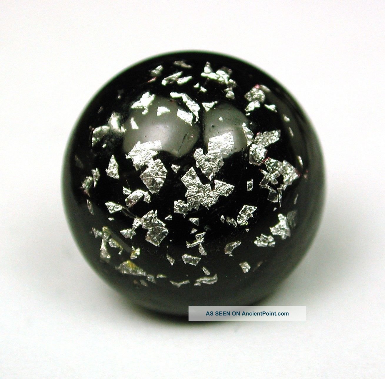 Antique Glass Waistcoat Button Glossy Black W/ Silver Flecks Under Surface Buttons photo