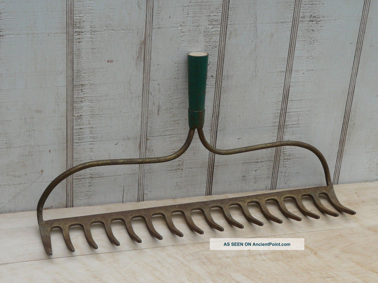 Old Rusty Green Iron Rake Heads Garden Tool Decor Primitives photo