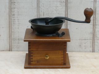 Vintage Great Wooden & Metal Coffee Grinder With Drawer photo