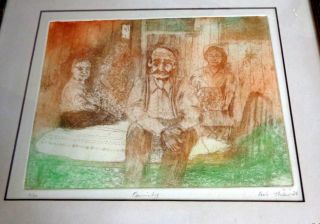 Listed Signed Vintage Limited Edition 4/60 Jewish Avi Thaw Zinc Etching Orig. photo