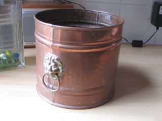 Vintage Copper Planter Plant Pot Tub Bin Urn Brass Lion Handle Old Antique Style photo