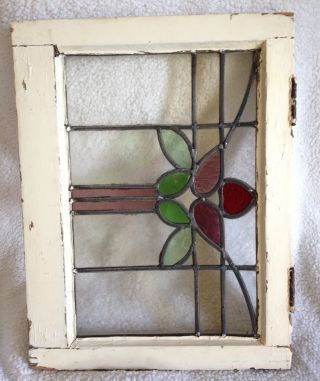 Old Antique Stained Glass Window Flower 19.  75 