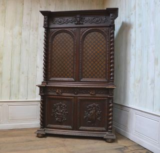 2201074 : Antique French Carved Renaissance Bookcase Cabinet photo