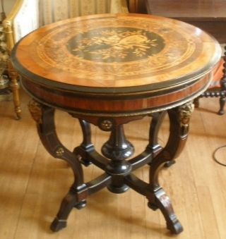 Museum Quality 19th Cent Herter Bros Round Table Marquetry Gilded Mountings photo