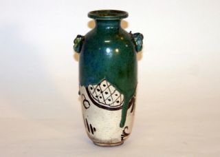Antique Japanese Oribe Zen Tea Ceremony Pottery Vase photo