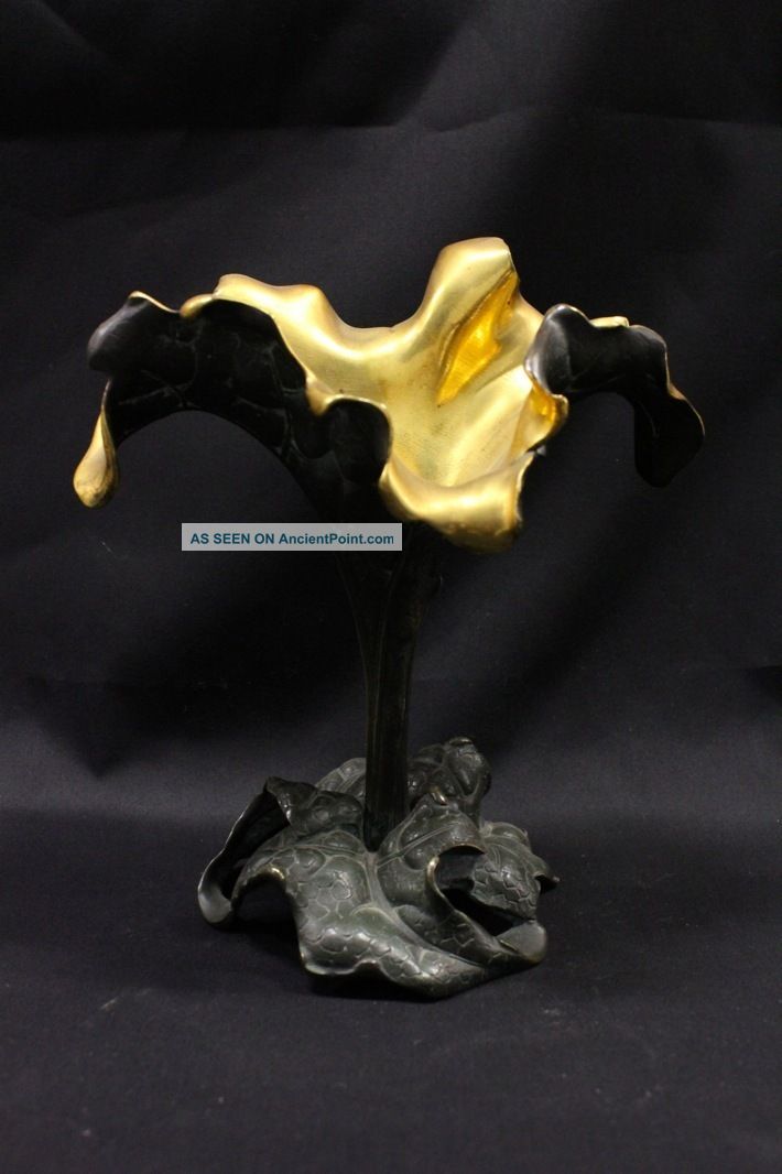 Spectacular Art Nouveau Bronze Spill Vase With Gilt Interior Rigual Style Metalware photo