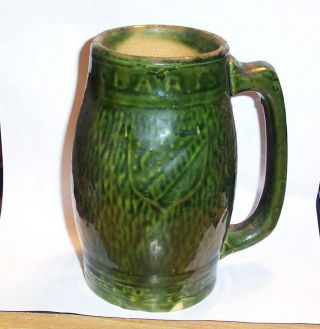 Vtg Green Glaze Pottery Mug German Mug With Shield Handmade Clay Stien photo