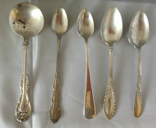 Of 5 Silverplate Silver Spoons Dessert Soup Reed Barton Oneida Wm Sterling photo