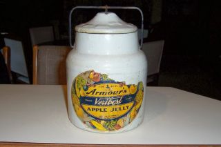 Stoneware Armour ' S Veribest Apple Jelly Crock Vibrant Paper Label photo