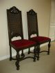 Pair/two Spanish Style Cane Tallback Throne Accent Chairs Red Velvet Carved Post-1950 photo 1