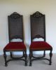 Pair/two Spanish Style Cane Tallback Throne Accent Chairs Red Velvet Carved Post-1950 photo 2