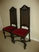 Pair/two Spanish Style Cane Tallback Throne Accent Chairs Red Velvet Carved Post-1950 photo 3