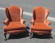 Pair Vintage French Provincial Orange Velvet Wing Back Accent Chairs Midcentury Post-1950 photo 1