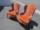 Pair Vintage French Provincial Orange Velvet Wing Back Accent Chairs Midcentury Post-1950 photo 3