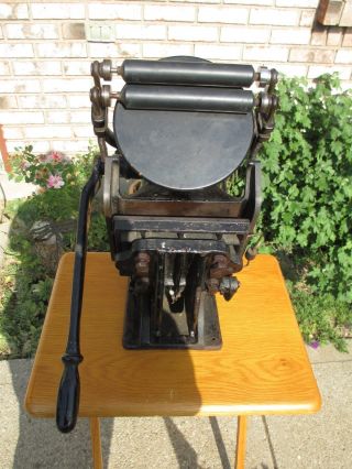 Anitque Printing Press Sigwalt,  Cast Iron,  Ideal No.  3,  Rotating Deck photo