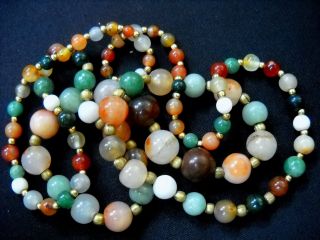 Antique Very Long Multicolored Nephrite Jade Necklace,  36 